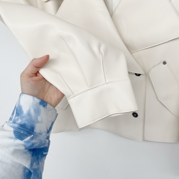 Free People Alexis Vegan Leather Moto Jacket NWT Cream White Boxy - Picture 15 of 16